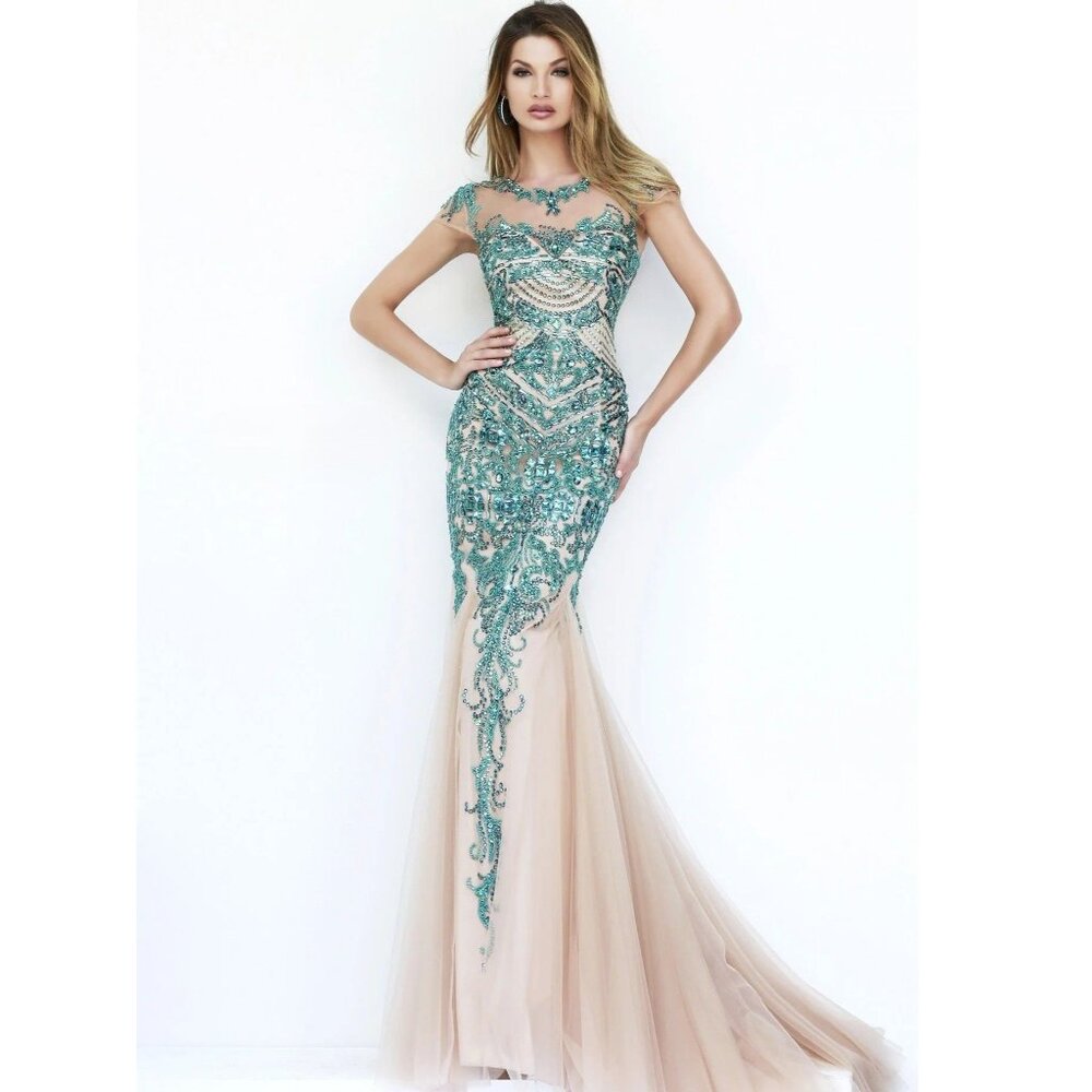 Luxury Couture Emerald Green Embroidery Crystals Beaded Party Evening Gown Dress